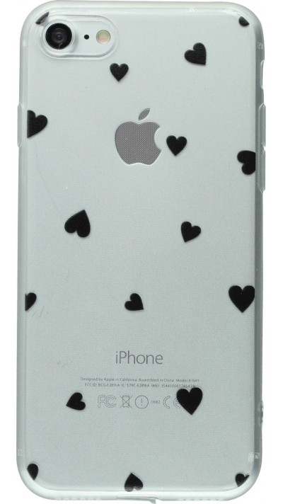 Coque iPhone 7 Plus / 8 Plus - Gel petit coeur transparent - Noir