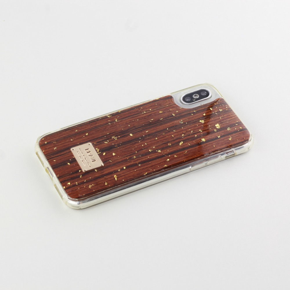 Hülle iPhone X / Xs - Gold Flakes Brave dunkel Holz