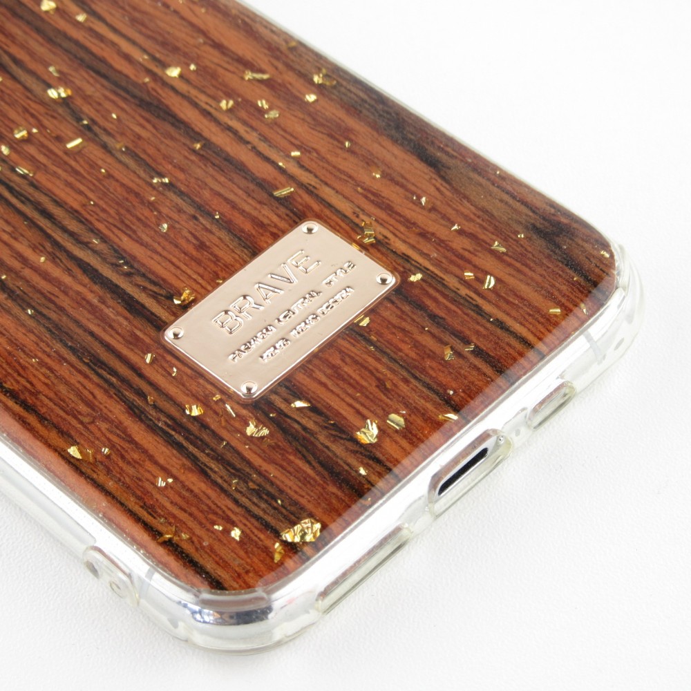 Hülle iPhone X / Xs - Gold Flakes Brave dunkel Holz