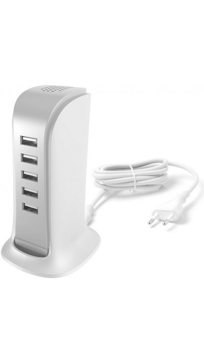 Dudao 5x USB-A multiport tour de charge avec câble d'alimentation CH intégré - Blanc