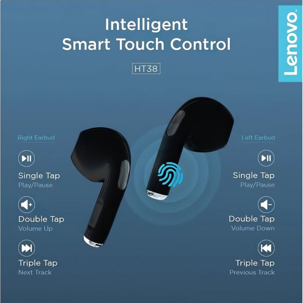 Lenovo HT38 kabellose Bluetooth-Kopfhörer true wireless earbuds mit Touch Control - Schwarz