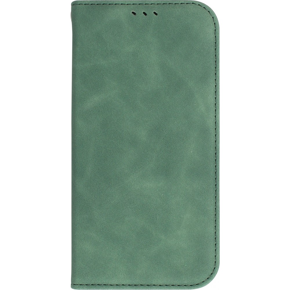 iPhone 15 Leder Tasche - Flip Wallet vintage mit Magnetverschluss und Kartenhalter - Dunkelgrün