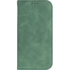 iPhone 15 Leder Tasche - Flip Wallet vintage mit Magnetverschluss und Kartenhalter - Dunkelgrün