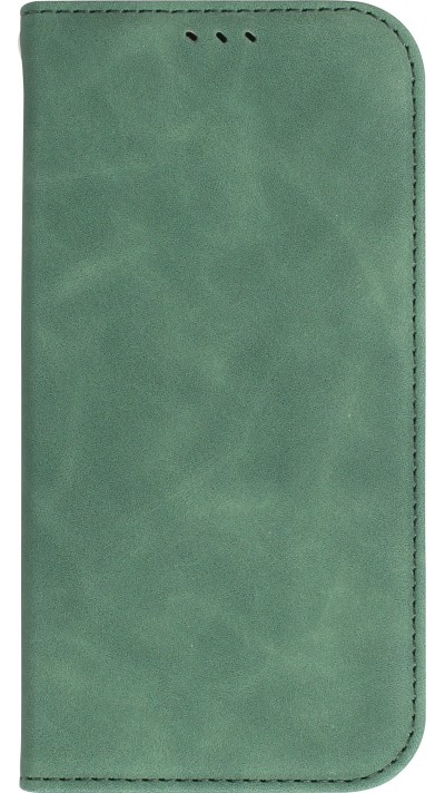 Etui cuir iPhone 13 - Flip Wallet vintage avec fermeture aimantée et compartiment cartes - Vert foncé