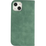 iPhone 15 Leder Tasche - Flip Wallet vintage mit Magnetverschluss und Kartenhalter - Dunkelgrün