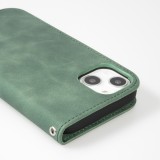 iPhone 15 Leder Tasche - Flip Wallet vintage mit Magnetverschluss und Kartenhalter - Dunkelgrün