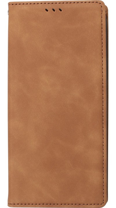 iPhone 15 Pro Max Leder Tasche - Flip Wallet vintage mit Magnetverschluss und Kartenhalter - Braun