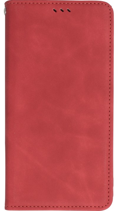 Leder Tasche Case iPhone 15 Pro - Flip Wallet vintage mit Magnetverschluss und Kartenhalter - Rot