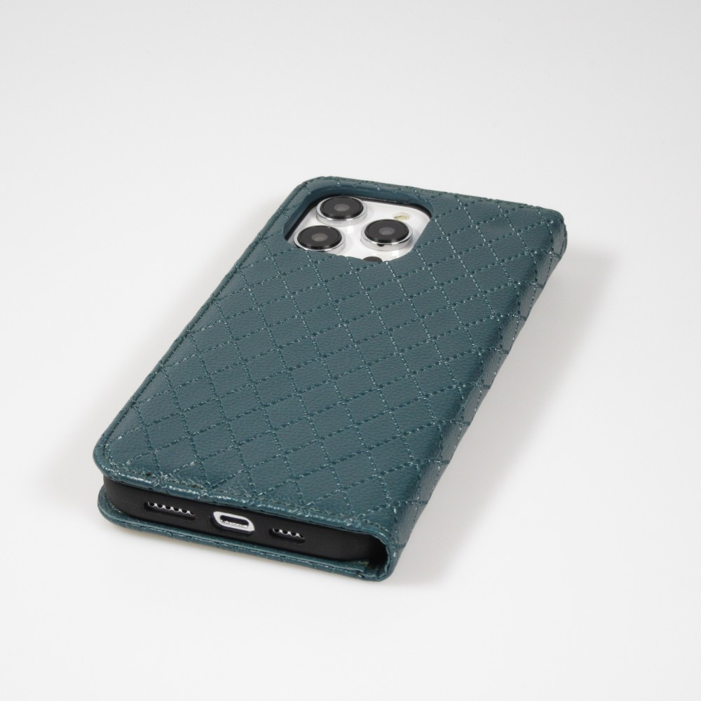iPhone 14 Pro Max Leder Tasche - Flip Wallet prestige Design - Grün