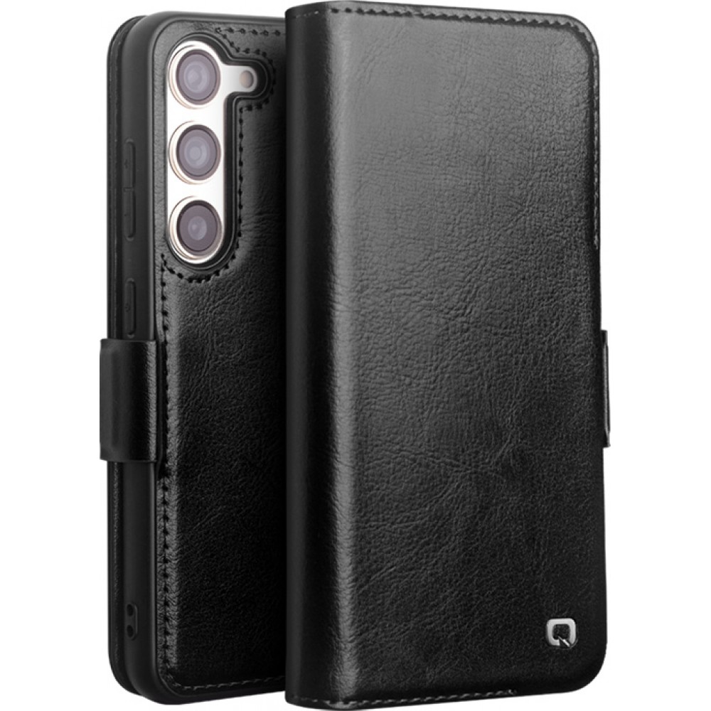 Samsung Galaxy S24+ Case Hülle - Flip Qialino Echtleder mit magnetischem Verschluss - Schwarz