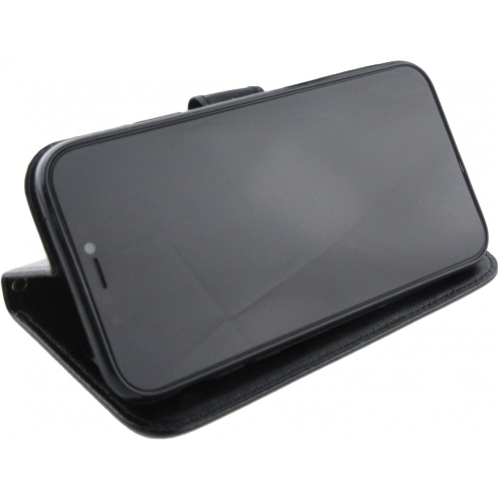 Hülle iPhone 13 mini - Premium Flip Leder Tasche - Schwarz