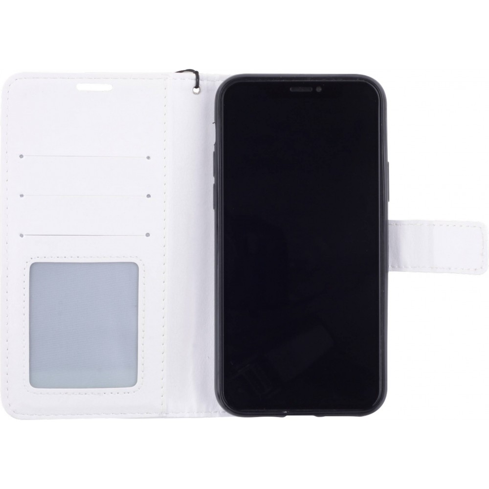 Fourre iPhone 16 Pro Max - Premium Flip cuir lisse porte-cartes - Blanc