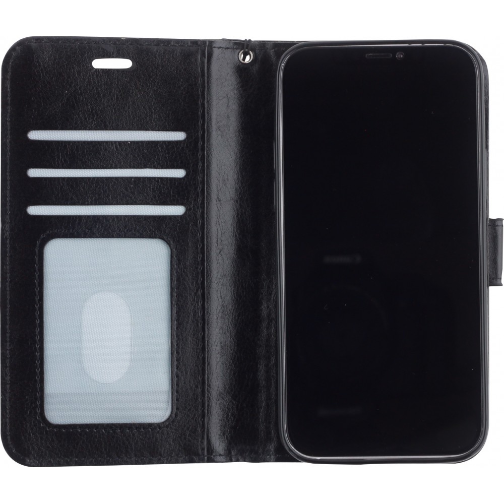 Hülle iPhone 12 / 12 Pro - Premium Flip Leder Tasche - Schwarz