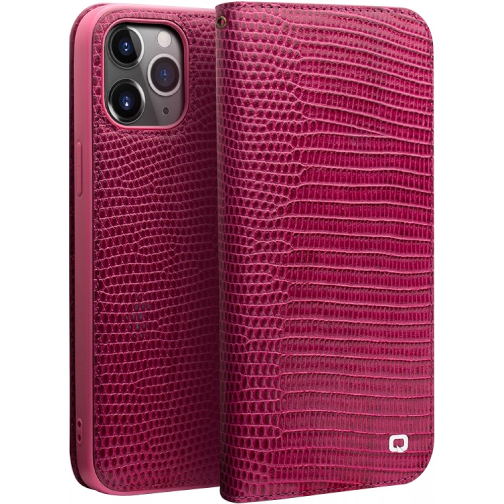 iPhone 15 Pro Case Hülle - Qialino Croco Flip Echtleder - Rosa