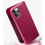 iPhone 15 Pro Max Case Hülle - Qialino Croco Flip Echtleder - Rosa