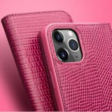 Hülle iPhone 12 Pro Max - Qialino Croco Flip Echtleder - Rosa