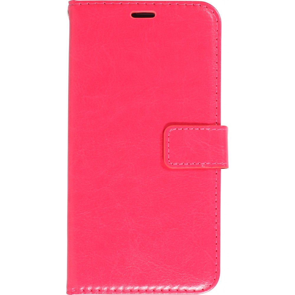 iPhone 14 Max Case Hülle - Premium Flip Leder Tasche - Dunkelrosa