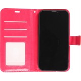 iPhone 14 Max Case Hülle - Premium Flip Leder Tasche - Dunkelrosa