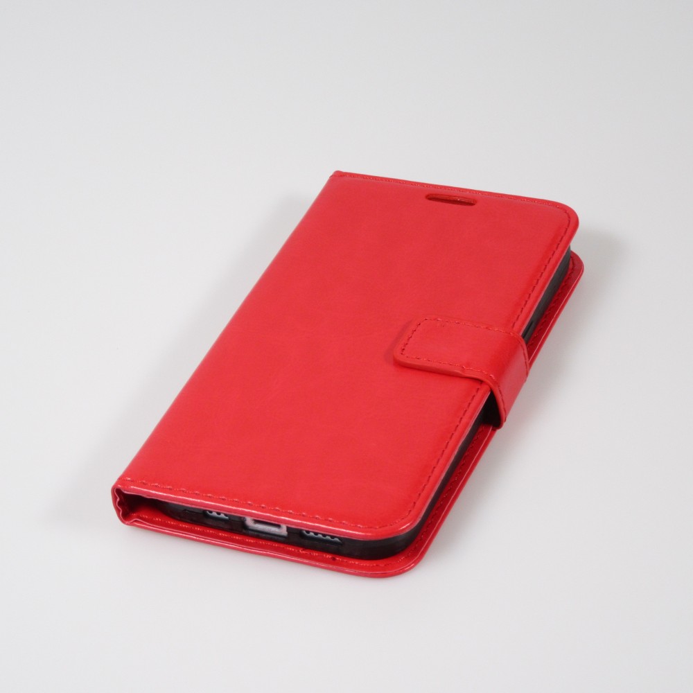 iPhone 14 Case Hülle - Premium Flip Leder Tasche - Rot