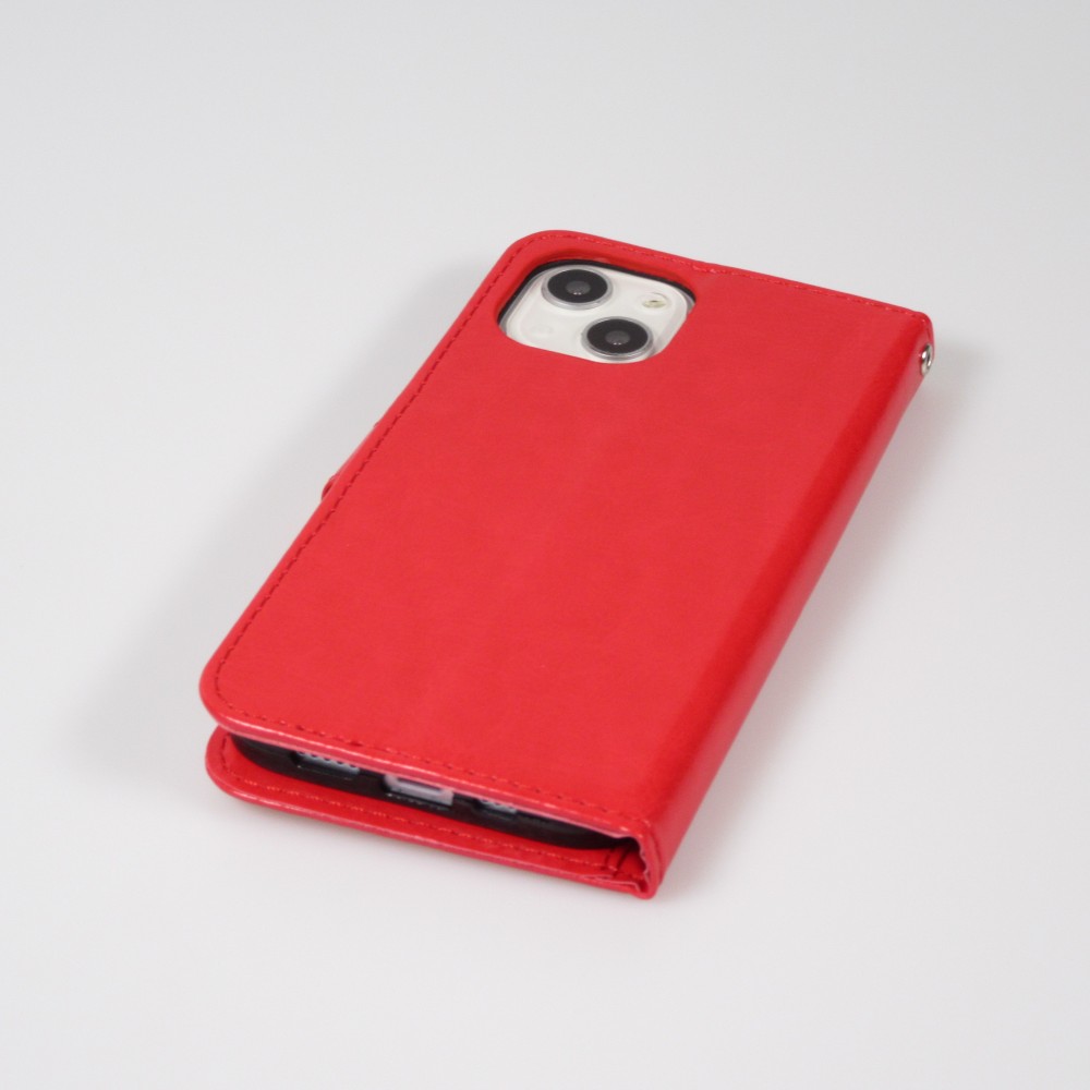 iPhone 14 Case Hülle - Premium Flip Leder Tasche - Rot