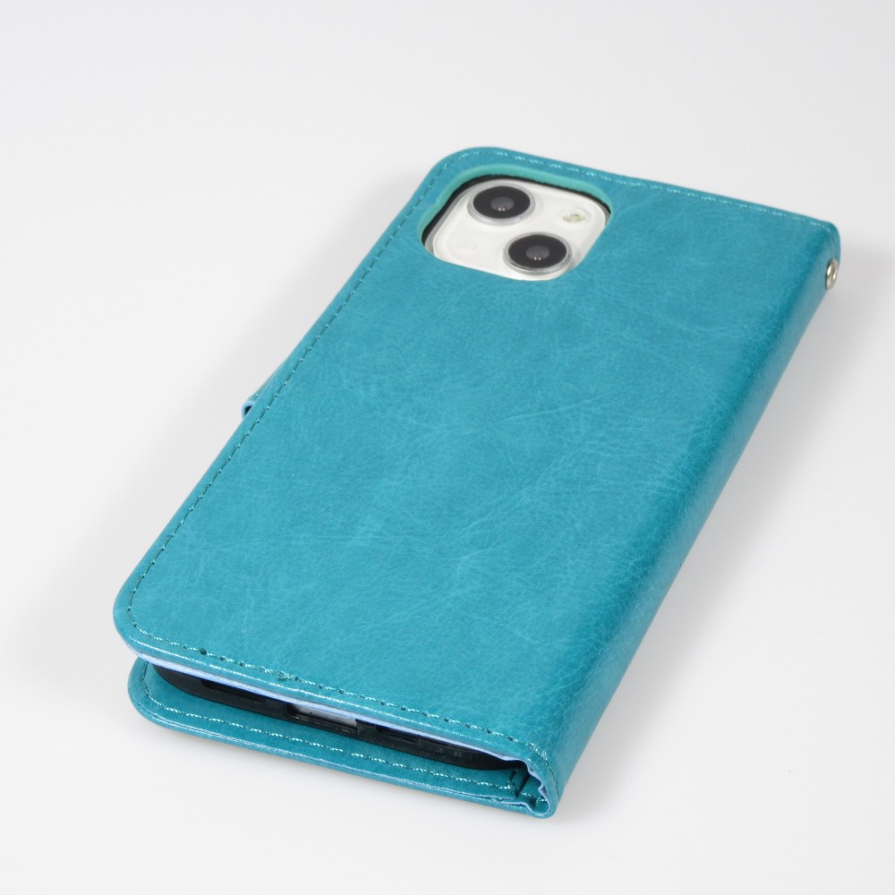 iPhone 14 Case Hülle - Premium Flip Leder Tasche - Türkis