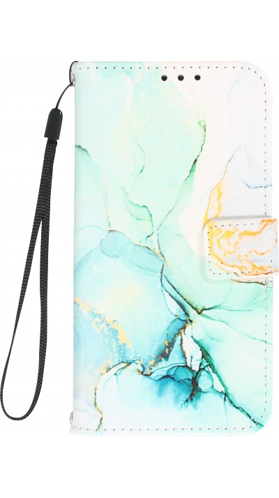 iPhone 13 Pro Case Hülle - Flip Wallet Liquid Color mit Magnet Verschluss - Mint Wave