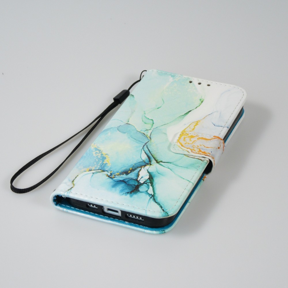 iPhone 12 / 12 Pro Case Hülle - Flip Wallet Liquid Color mit Magnet Verschluss - Mint Wave