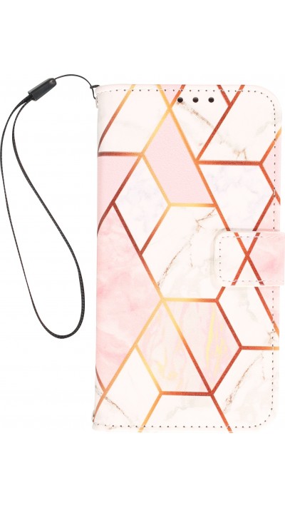 iPhone 13 Pro Case Hülle - Flip Wallet marmor geometric lines mit Magnet Verschluss - Rosa