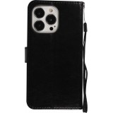 iPhone 16 Pro Max Case Hülle - Premium Flip Leder Tasche - Schwarz