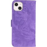 iPhone 15 Plus Case Hülle - 3D Flip Kunstleder Auge des Tigers - Violett