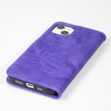 iPhone 15 Plus Case Hülle - 3D Flip Kunstleder Auge des Tigers - Violett