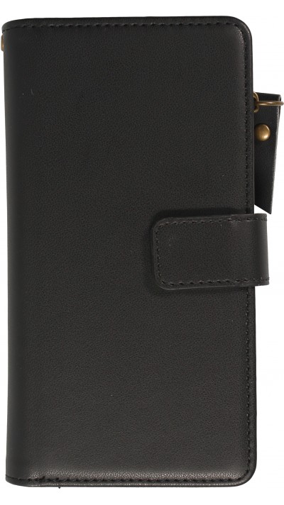 iPhone 15 Case Hülle - Brieftaschen-Hülle luxuriös und raffiniert mit Magnet Verschluss & Münz- und Kartenfach  - Schwarz