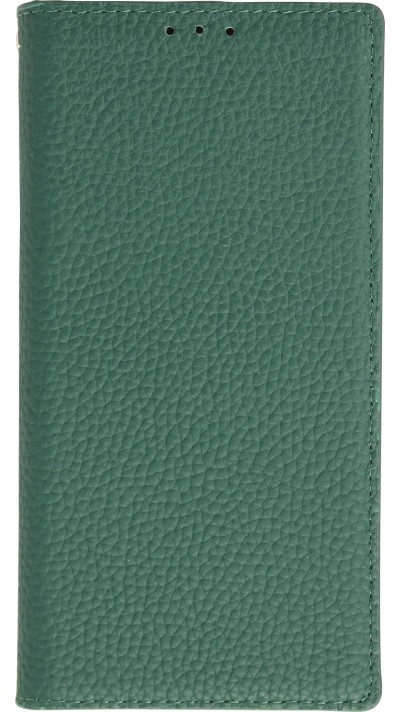 Fourre iPhone 15 - Flip 3D cuir grainé véritable de vache - Vert