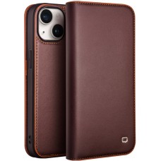 iPhone 15 Plus Case Hülle - Qialino Flip Echtleder - Matt dunkelbraun