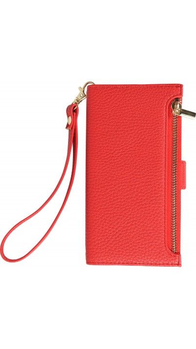 iPhone 15 Pro Case Hülle - Flip Wallet aus veganem Leder mit Brieftasche und Magnetverschluss - Rot