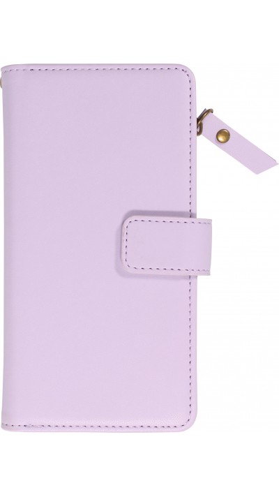 Fourre iPhone 15 Pro Max - Etui portefeuille luxueux et sophistiqué en cuir avec aimant et compartiment à monnaie - Violet clair