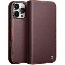 iPhone 16 Pro Max Case Hülle - Qialino Flip Matt Wallet Echtleder - Braun