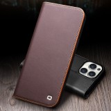 iPhone 16 Pro Max Case Hülle - Qialino Flip Matt Wallet Echtleder - Braun