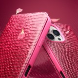 iPhone 16 Case Hülle - Qialino Croco Flip Echtleder - Rosa