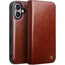 iPhone 16 Case Hülle - Qialino Flip Classic Wallet Echtleder - Braun