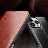 iPhone 16 Case Hülle - Qialino Flip Classic Wallet Echtleder - Braun