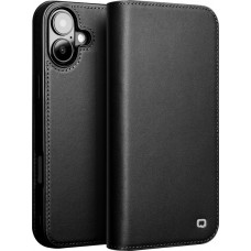 iPhone 16 Plus Case Hülle - Qialino Flip Matt Wallet Echtleder - Schwarz