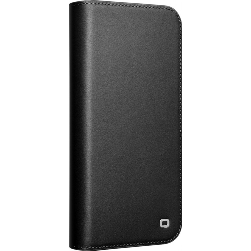 iPhone 16 Plus Case Hülle - Qialino Flip Matt Wallet Echtleder - Schwarz