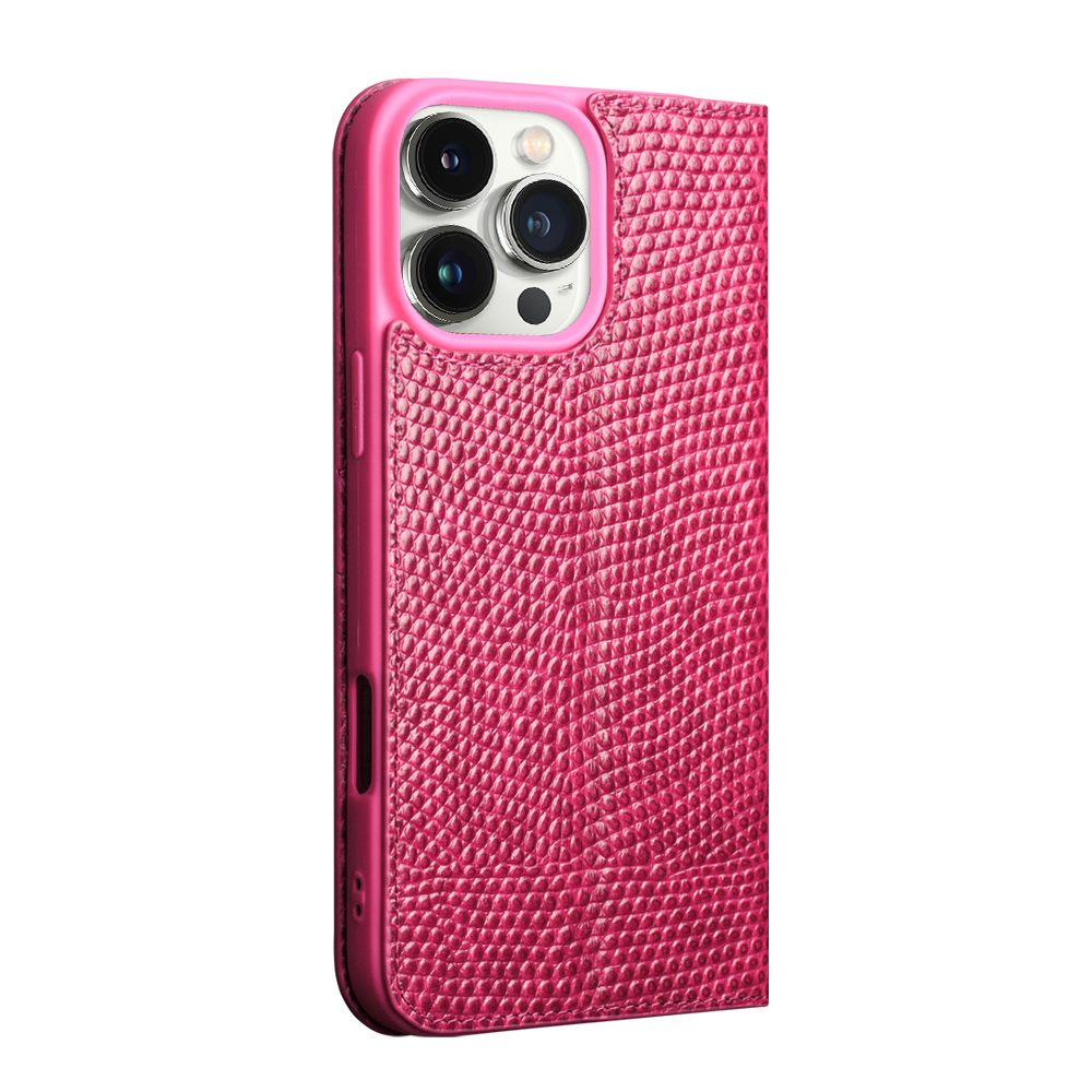 iPhone 16 Pro Max Case Hülle - Qialino Croco Flip Echtleder - Rosa