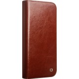 iPhone 16 Pro Max Case Hülle - Qialino Flip Classic Wallet Echtleder - Braun