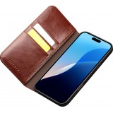 iPhone 16 Pro Max Case Hülle - Qialino Flip Classic Wallet Echtleder - Braun