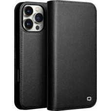 iPhone 16 Pro Max Case Hülle - Qialino Flip Matt Wallet Echtleder - Schwarz