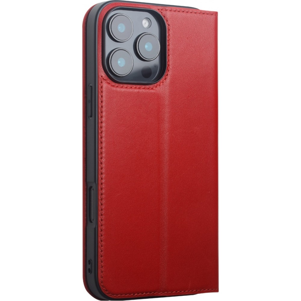 iPhone 16 Pro Max Case Hülle - Qialino Flip Matt Wallet Echtleder - Rot