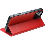 iPhone 16 Pro Max Case Hülle - Qialino Flip Matt Wallet Echtleder - Rot