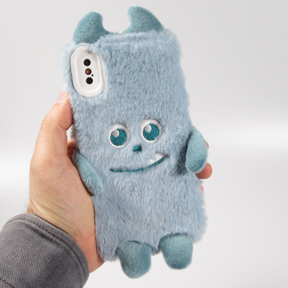 iPhone Xs Max Case Hülle - Fluffy weiches Plüschmonster  - Hellblau